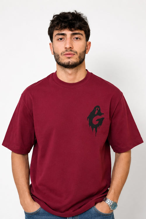 Ghost Bordo Unisex Oversize Tişört