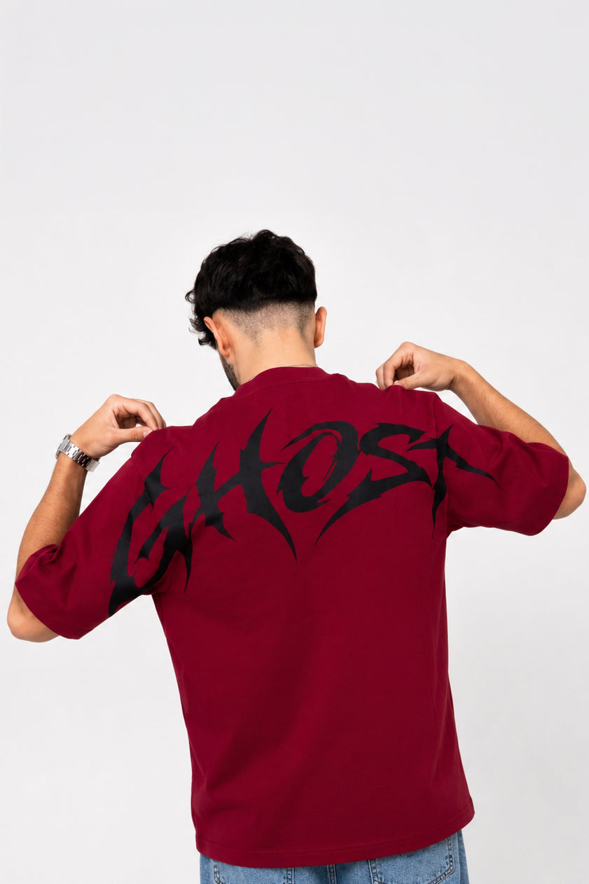 Ghost Bordo Unisex Oversize Tişört