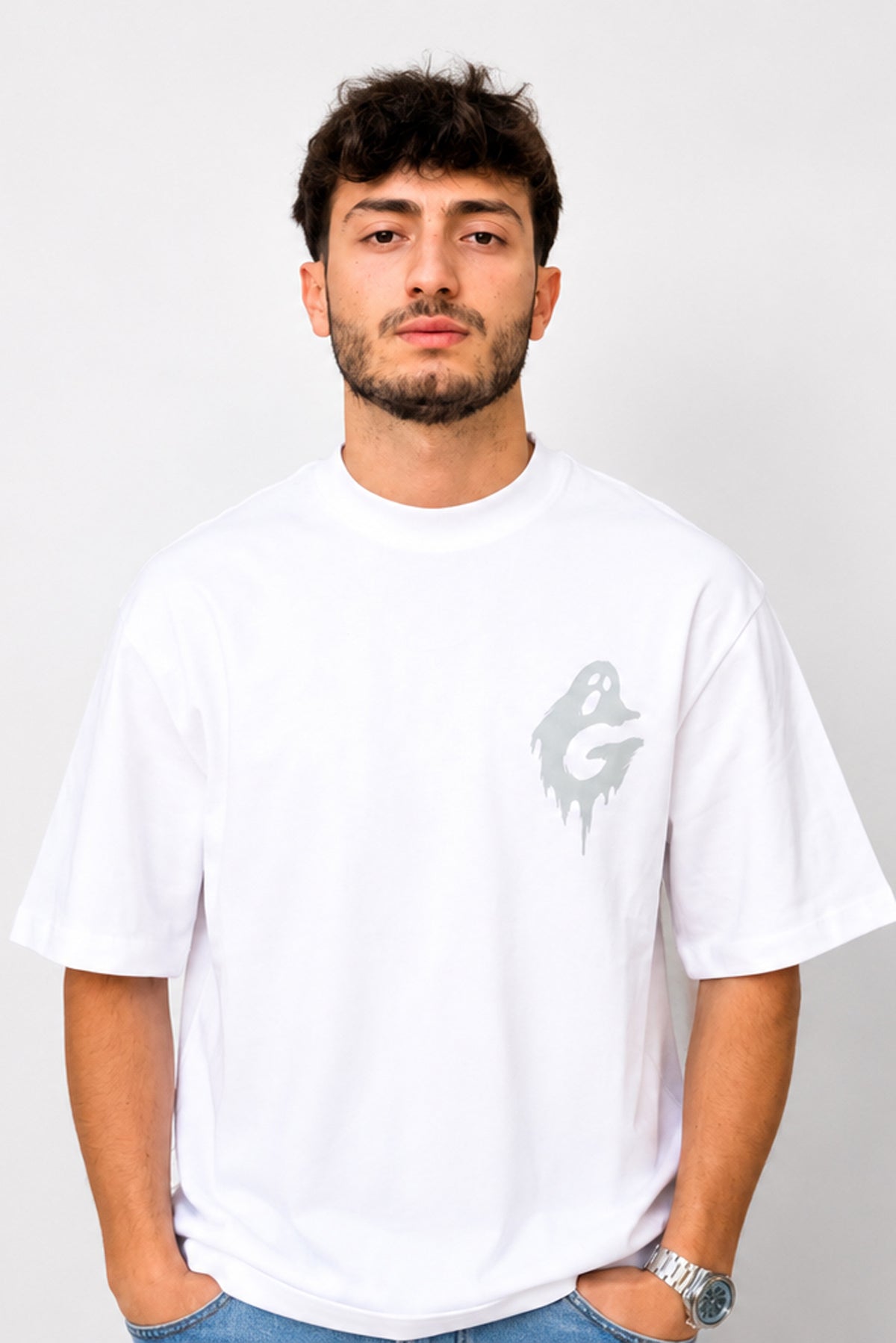 Ghost Beyaz Unisex Oversize Tişört