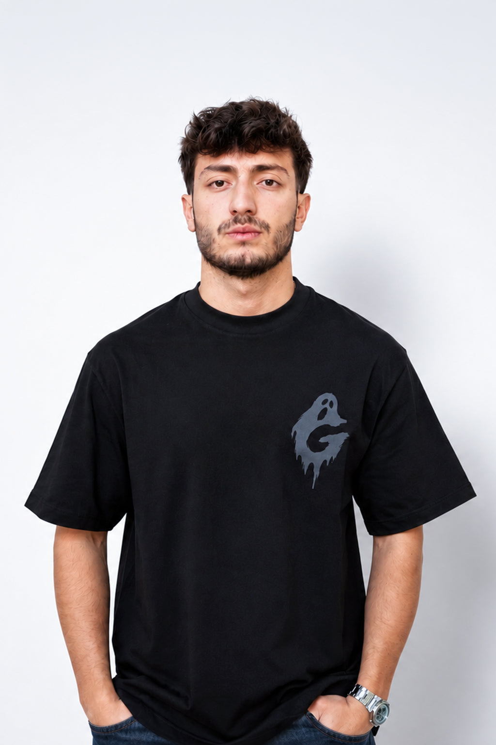 Ghost Siyah Unisex Oversize Tişört