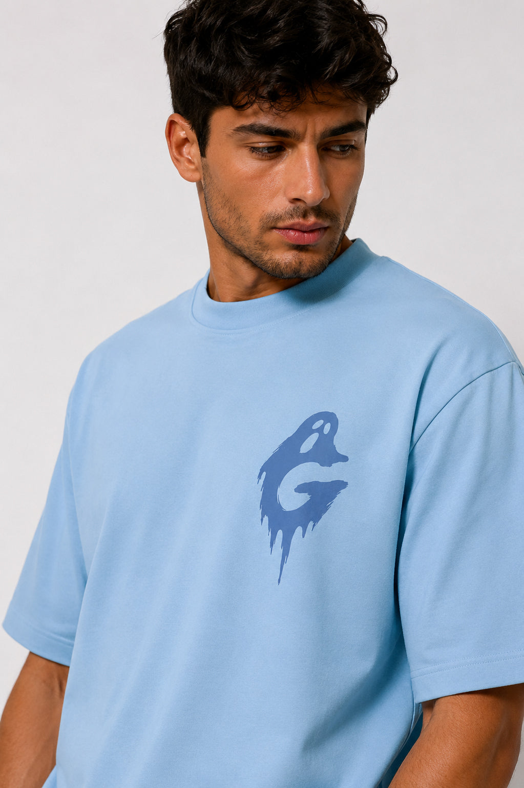 Ghost Mavi Unisex Oversize Tişört