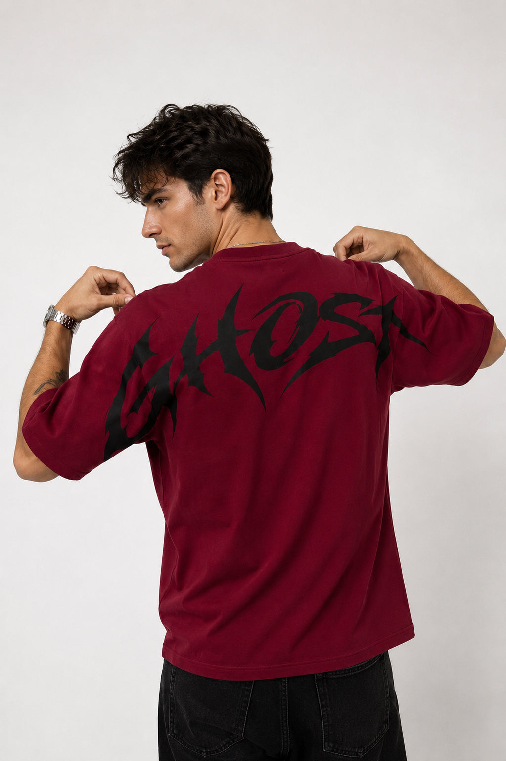 Ghost Bordo Unisex Oversize Tişört