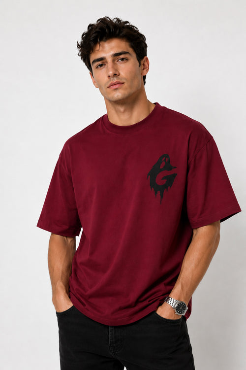 Ghost Bordo Unisex Oversize Tişört