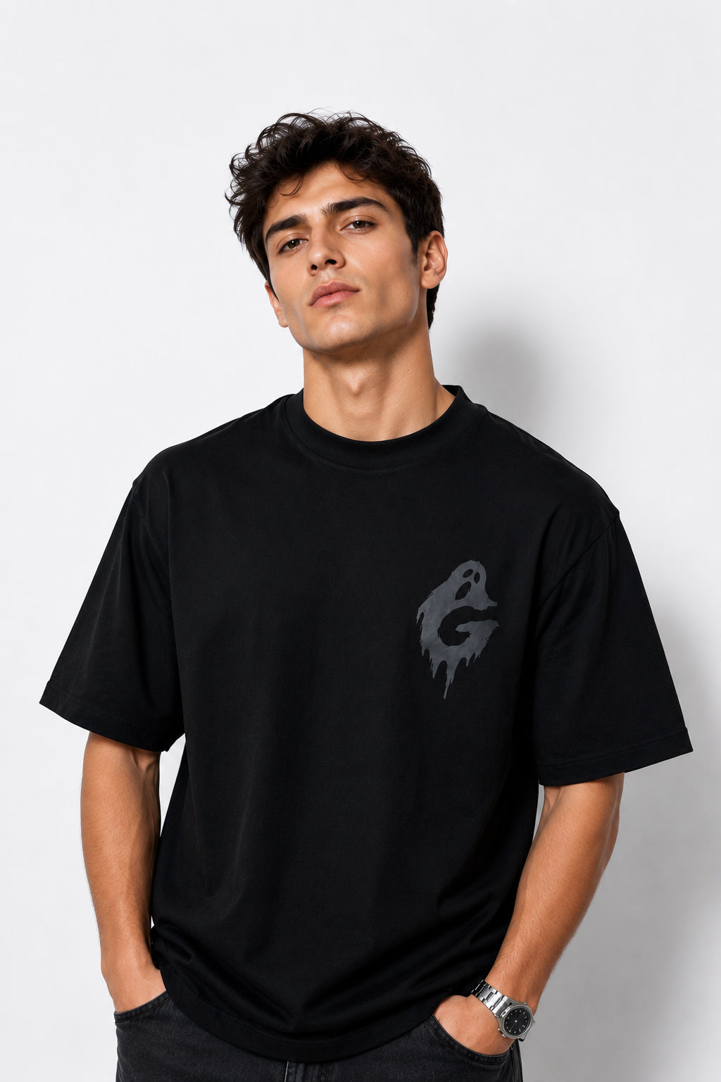 Ghost Siyah Unisex Oversize Tişört