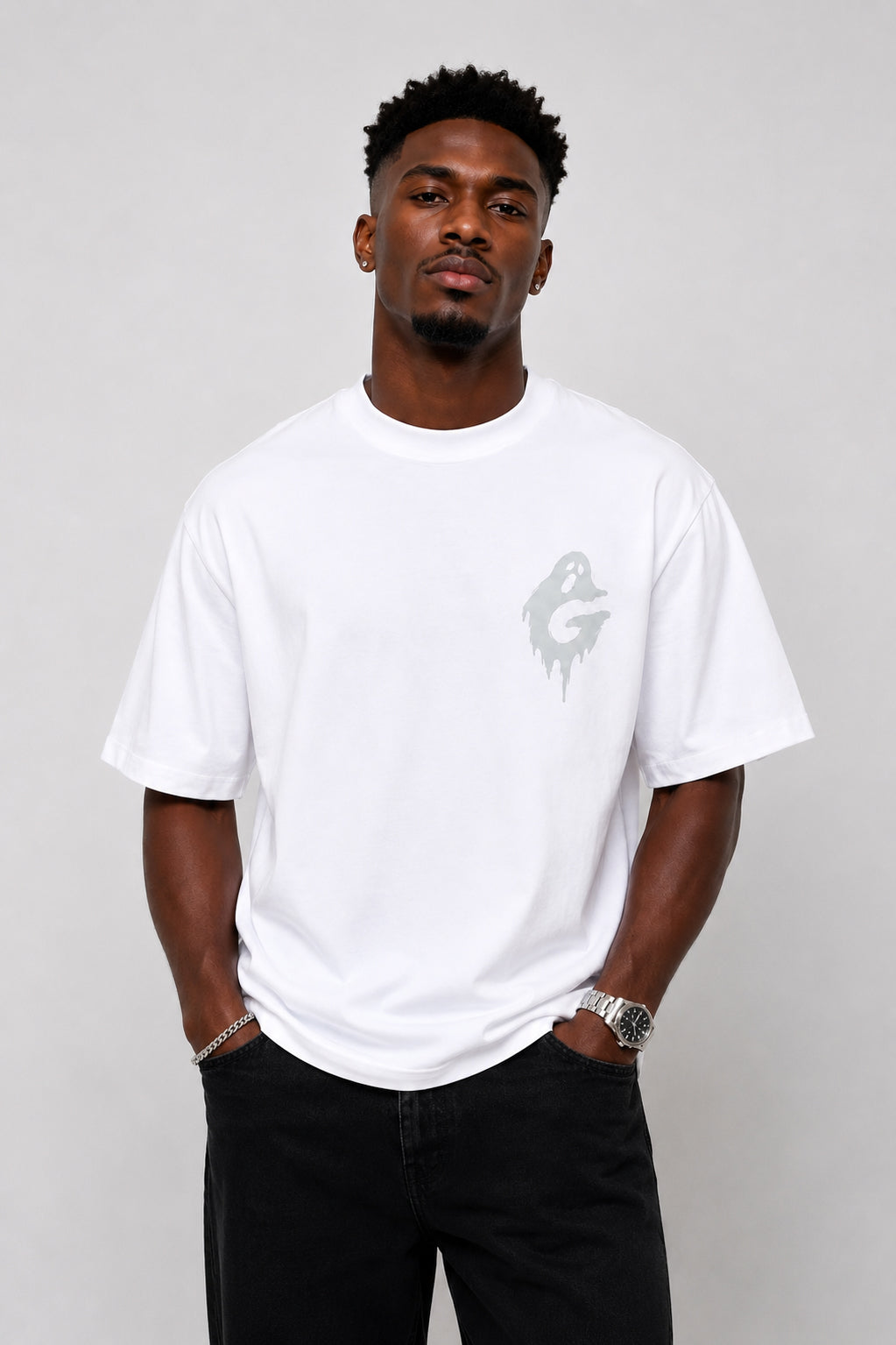 Ghost Beyaz Unisex Oversize Tişört